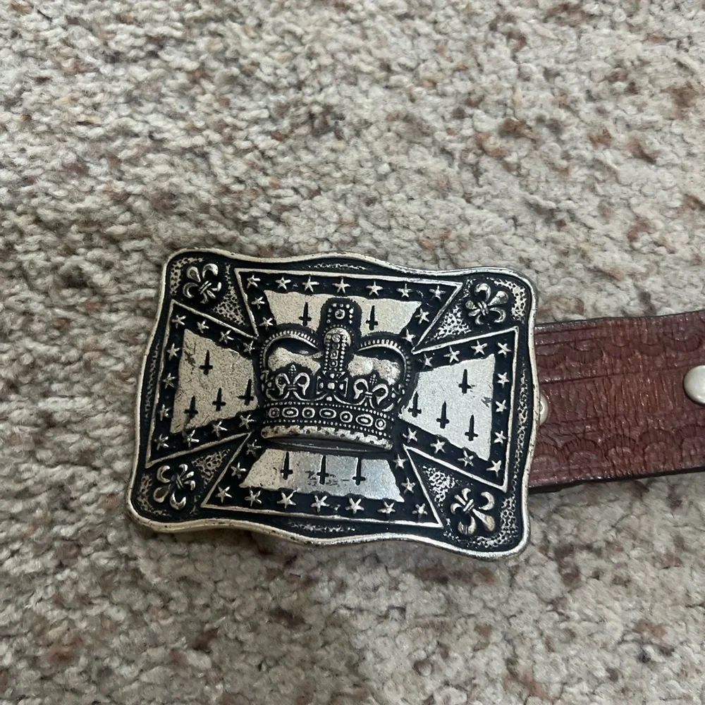 VNTG Genuine Brown Leather Belt Silver Buckle‎ Fit For a King Crown western